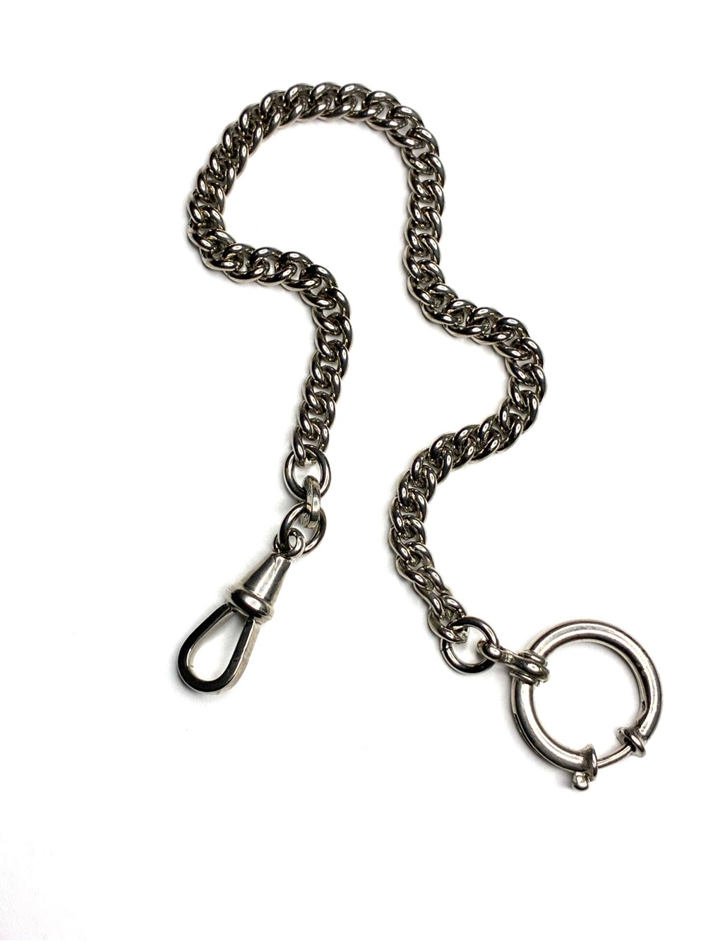 Antique Erhard & Söhne German Pocket Watch Chain Curb Link Echt Nickel Art Deco